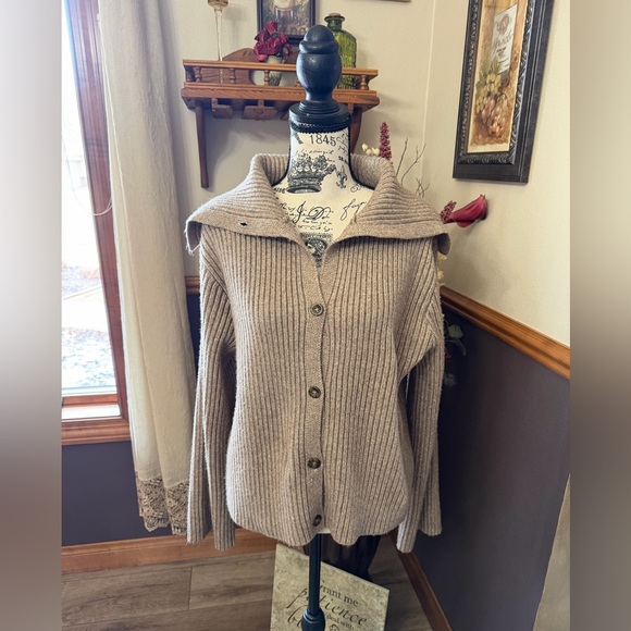 Joie Sweaters - Joie Ribbed Button Front Foldover Collar Sweater Cardigan